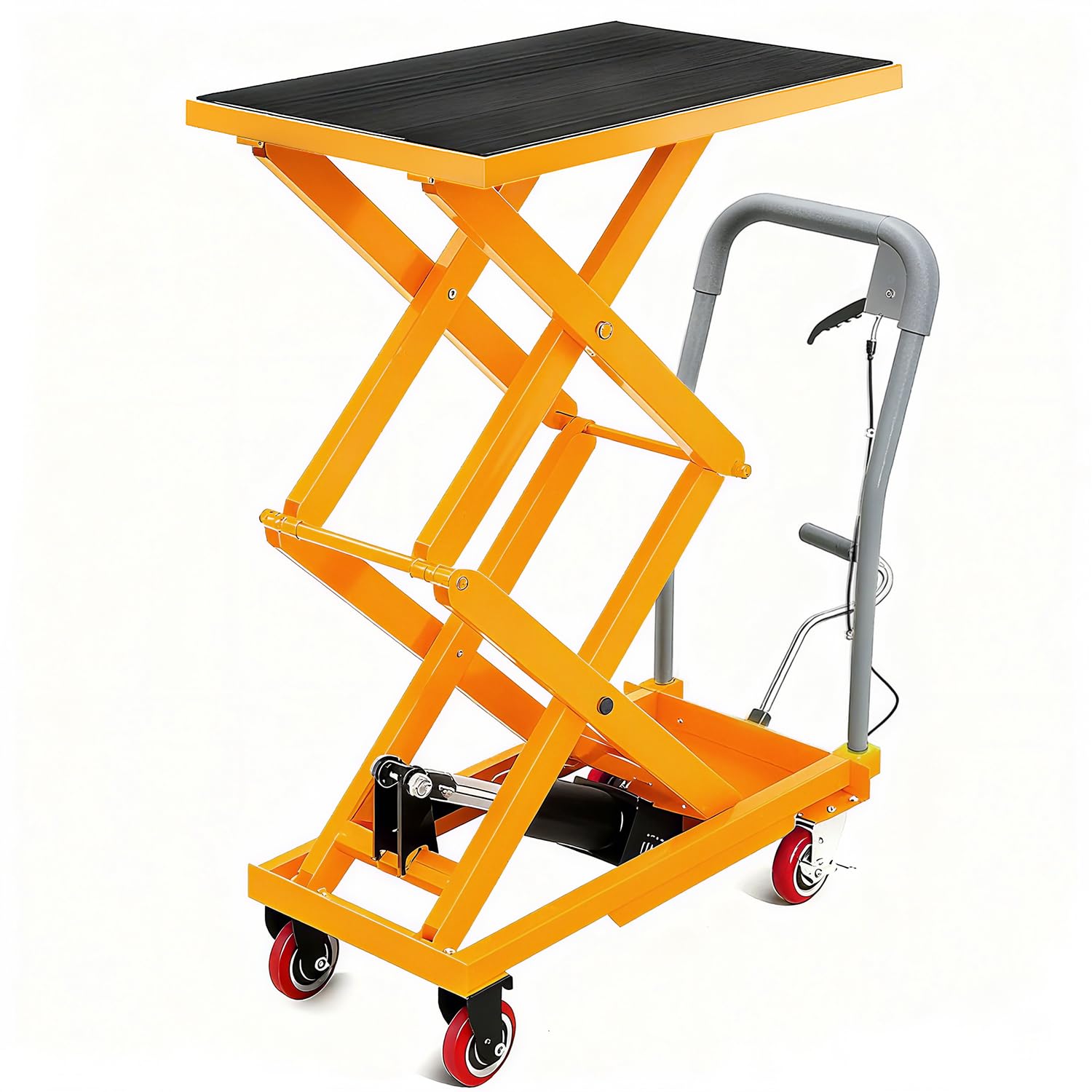 Photo 1 of Hydraulic Lift Table Cart, 770Lbs Load Capacity 59 Inch Lifting Height, Manual Double Scissor Lift Table with Non-Slip Pad and 4 Wheels,Hydraulic Scissor Cart (770lbs-Double-Yellow)