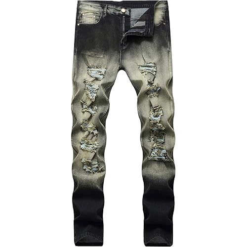 FREDD MARSHALL Men's Skinny Slim Fit Ripped Distressed Stretch Jeans Pants