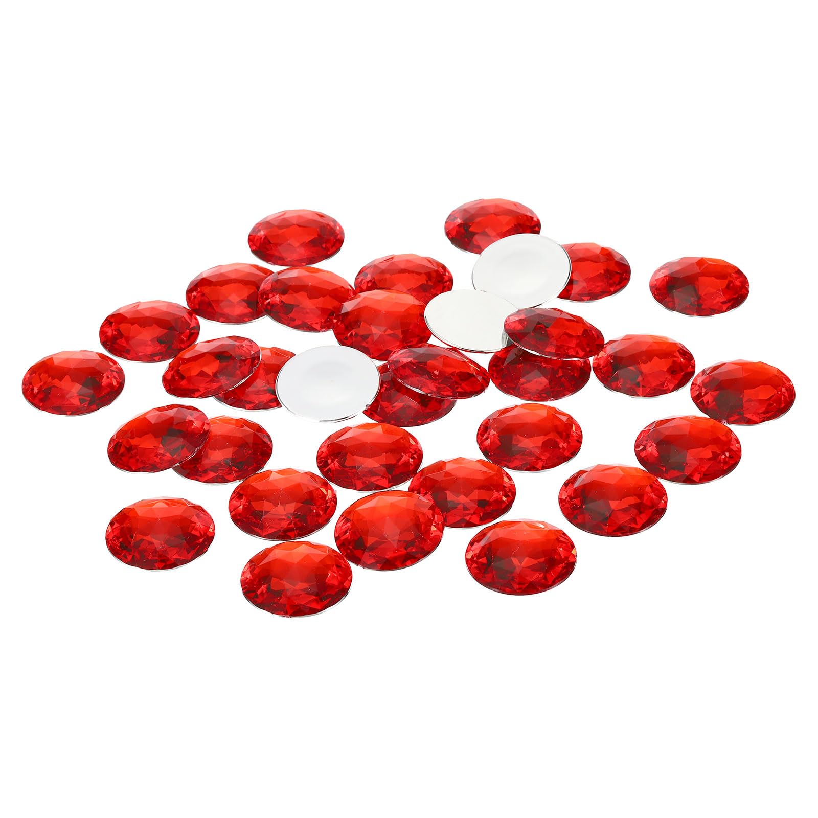 PATIKIL 40mm Flat Back Round Acrylic Rhinestones, 50 Pack Plastic Circle Gems for Jewelry Making Costume Embellishments Crafts, Red
