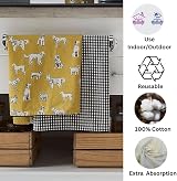 Penguin Home Set of 2 Recycled Cotton Tea Towels Mustard Grey Black 50x70 view 2