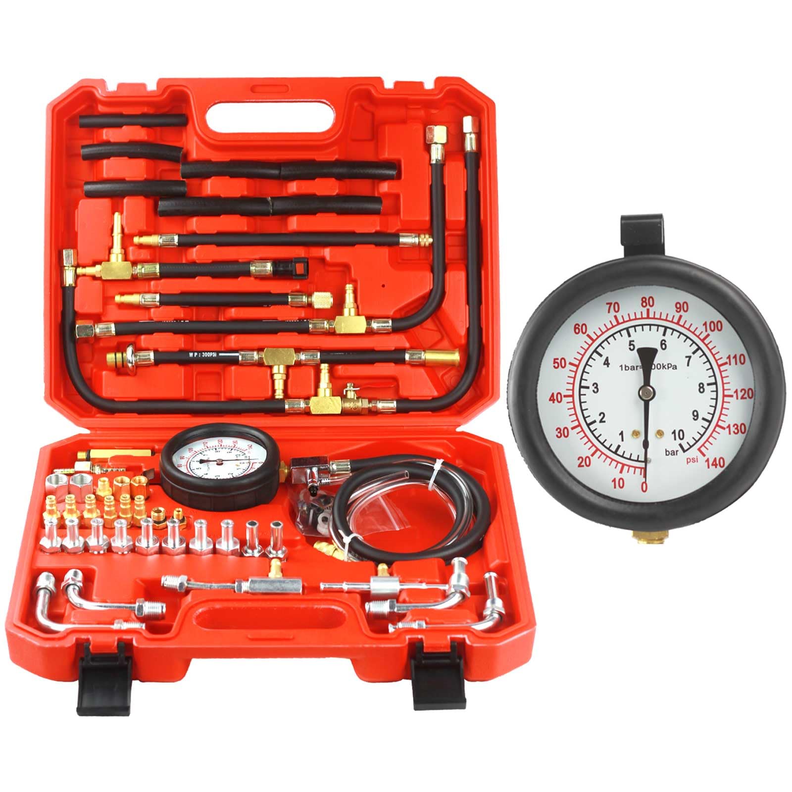 Photo 1 of MANUTEX Fuel Pressure Test Kit Fuel Pressure Gauge Complete Kit for Car Truck Motorcycle 0-140 PSI 45PCS