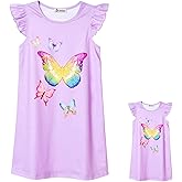 Jxstar Matching Girls&Doll Nightgowns Pajamas Princess Sleepwear Flutter Sleeve Night Dresses