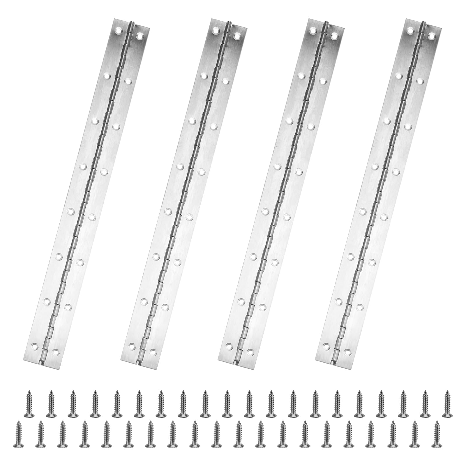 KEILEOHO 4 PCS 38cm Piano Hinge, 15 Inch Stainless Steel Continuous Piano Hinge with Screws, Polished Piano Hinges for Piano, Doors, Windows, Cabinets