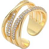 Jojomina Mixed Metal Cross Ring for Women Gold and Silver Two Tone Rhinestone Statement Cocktail Rings for Party Prom Free Size