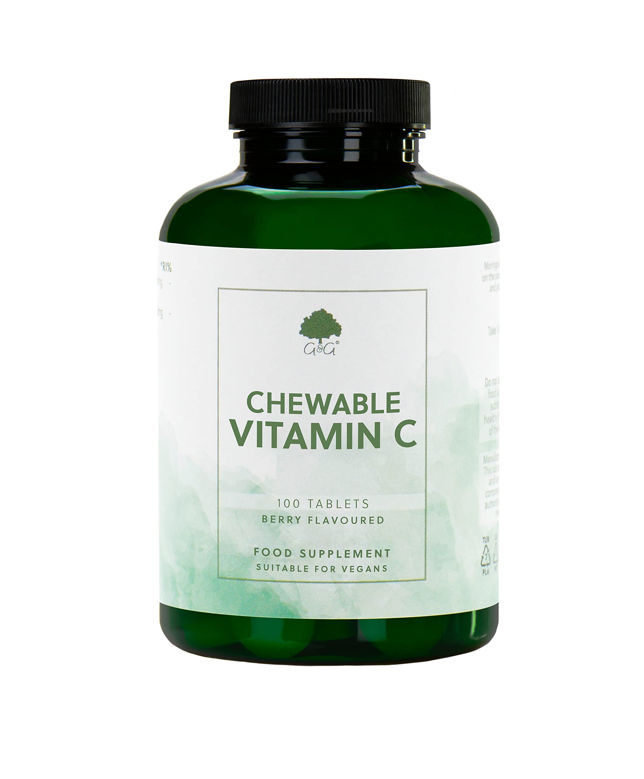 Chewable Vitamin C Tablets | 300mg of Vitamin C per Raspberry Flavoured Tablet | 100 Tablets | G&G Vitamins