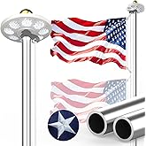 Bknius Flagpole Kit 11 Guage 2.3 mm with Solar Light, 120 MPH Flag Pole Hardware Kit 20FT Silver with Flag, Heavy Duty for Outside House In Ground Use