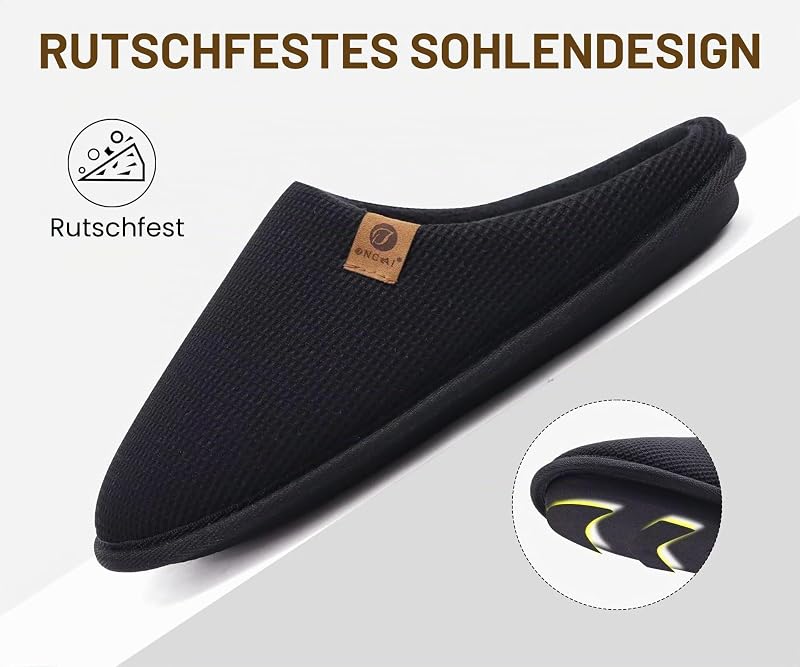 Hausschuhe Herren Rückstellschaum Memory Foam Herren Pantoffeln und Mann Haus Schuhe mit Kunstpelz Futter und Indoor Outdoor Gummisohlen Schwarz Größe 48 EU — Foto 7 von 7
