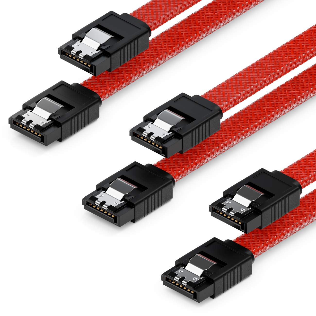 deleyCON 3x 50cm (1.64 ft.) SATA 3 Nylon Cable Set Data Cable 6 Gbit/s Connector Connection Cable Main Board HDD SSD Hard Drive 2 S-ATA Connector Straight Red