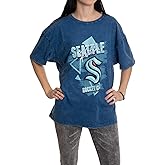 Calhoun NHL Womens Oversized Loose Fit Drop Shoulder Vintage Style Acid Wash Crewneck Short Sleeve T-Shirt