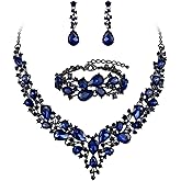 BriLove Wedding Bridal Jewelery for Women Austrian Crystal Teardrop Cluster Statement Necklace Dangle Earrings Link Bracelet Set
