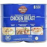 Wellsley Farms Premium Chunk Chicken Breast in Water, Fully Cooked Boneless Skinless, For Prepared Meals, Salads, Sandwiches &amp; More, Canned, 12.5 oz Cans, 6-Pack