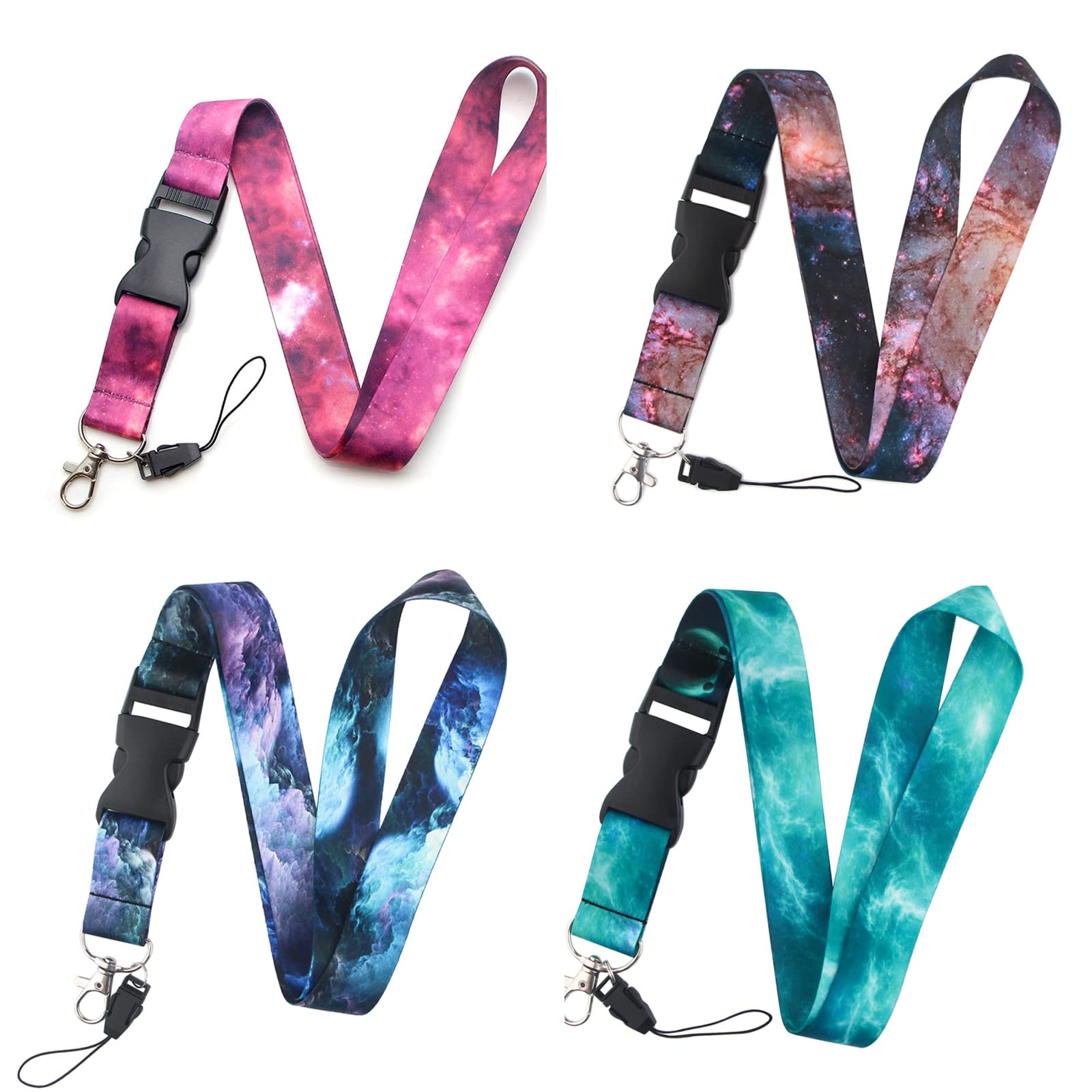 WVRLY 4 Pcs Neck Strap Lanyards Polyester Lanyards Office Badge Lanyards with Keychain Keys Lanyards for Card Holders Children Parents ID Mobile Phone Key