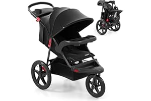 INFANS Jogging Stroller, Jogger Travel System with Shock Absorbing Suspension Dining Plate Cup Holder Adjustable Backrest, Li