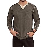 LuxMania Men's Casual V Neck Long Sleeve Tees Henley T-Shirt Comfortable Pullover Tops with Pocket