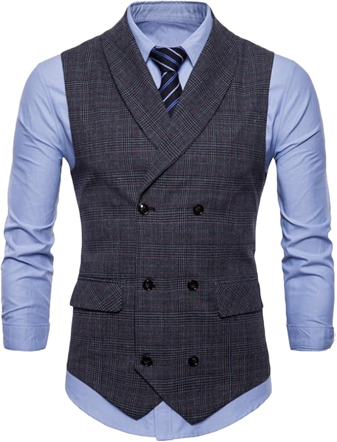 Herren Weste Elegant - Karierte Business Weste Slim Fit Aus Baumwolle