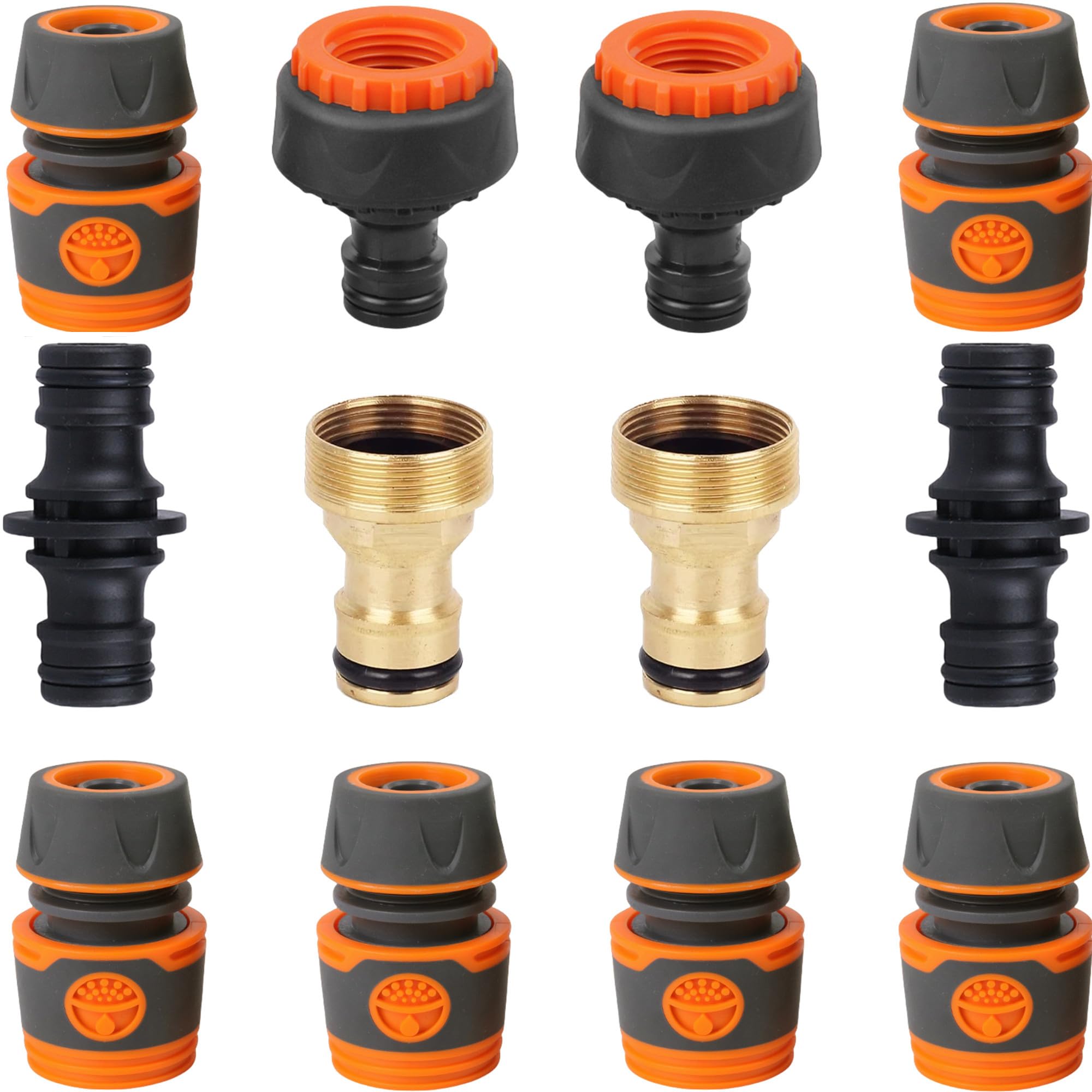 Garden Hose Connector Set - 6 Quick Connectors, 2 Universal Tap Adapters (3/4'' & 1/2'') and 2 Double Male Connectors
