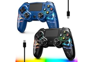 BOOWEN Wireless Controller for PS4, 2 Pack LED Controller for PS4 with 5 Lights Mode/USB C Charge Cable/Touchpad Turbo/Dual Motors/6-Axis Gyro/3.5mm Audio Jack, Bats-Shape Light Design Control for PS4