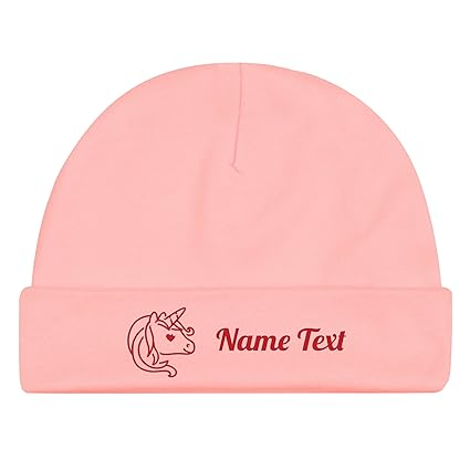 Babymütze Einhorn mit Namen aus 100% Bio-Baumwolle und fairem Handel (Fair Trade) von FRITZ X ANDRE in Rosa mit Schrift in Ro