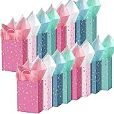 Pajean Star Theme Party Favor Bags with Handle Mini Kraft Paper Gift Goodie Bags with Tissues Party Supplies for Birthday Mother Wedding Bridal Crafts(16 Pack)