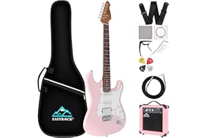 EASTROCK Electric Guitar 39" Full Size Solid Body Electric Guitar Kit for Beginner Girls & Adults with 10w Amp, Bag, Capo, Shoulder Strap, String, Cable, Picks, (Right-Handed, Pink)