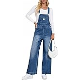 Cicy Bell Women's Denim Bib Overalls Casual Adjustable Strap Wide Leg Jean Jumpsuits Loose Fit Long Rompers with Pockets