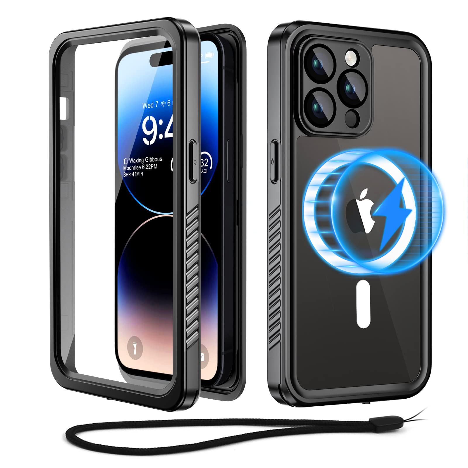 Beeasy for iPhone 14 Pro Case Waterproof MagSafe Magnetic Shockproof Dustproof Case with Built in Screen Protector, Heavy Duty Full Body Protective Front and Back Cover for iPhone 14 Pro 6.1” Black — image 1