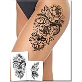 Actgan Semi Permanent Tattoos, 2 Sheets Realistic Herbal Temporary Tattoos for Women, Waterproof No Reflective Fake Tattoo for Summer Party, Lasts 2 Weeks, Large Sexy Peony Floral Snake &amp; Rose Tattoo
