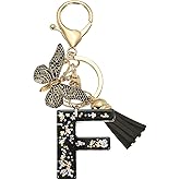 PATIKIL Alphabet Initial Letter Keychain, Resin Cute Keychains with Tassel Butterfly Letter F Pendant Charm for Women Key Purse Handbag Bag Accessories, Black