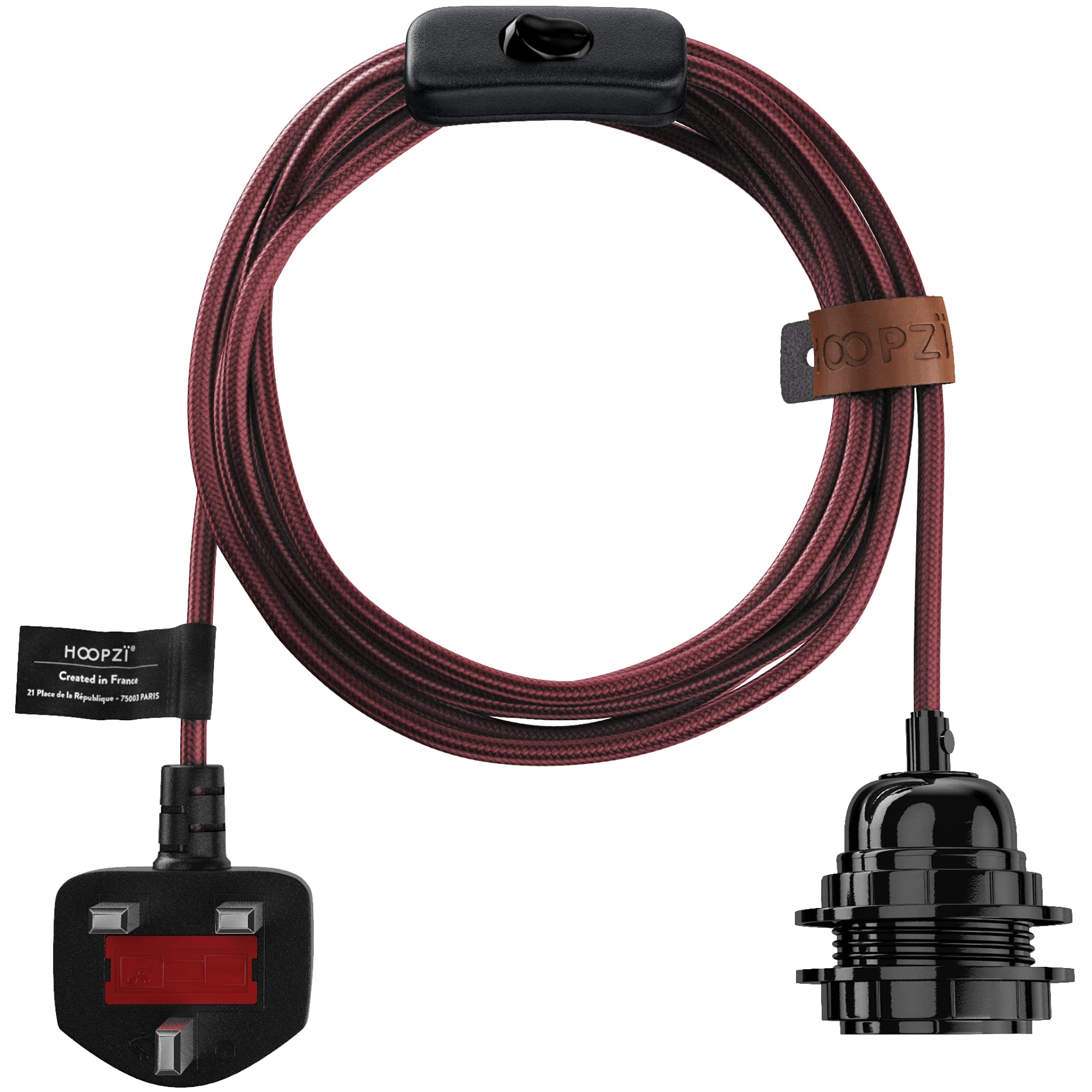 Hoopzi - Plug in Pendant Light to Light Up Your Home - 4.5M Fabric Electrical Cable - E27 Bulb Holder with Switch - Create Your Own Pendant Light, Portable Lamp, Hanging Lamp - BalaCurrent Shine