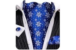 Barry.Wang Mens Chiristmas Ascot Tie Set Cravat Scarf Self Neckties Pocket Square Cufflinks Dress Xmas Party Holiday Festival