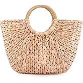 Summer Rattan Bag for Women Straw Hand-woven Top-handle Handbag Beach Sea Straw Rattan Tote Clutch Bags