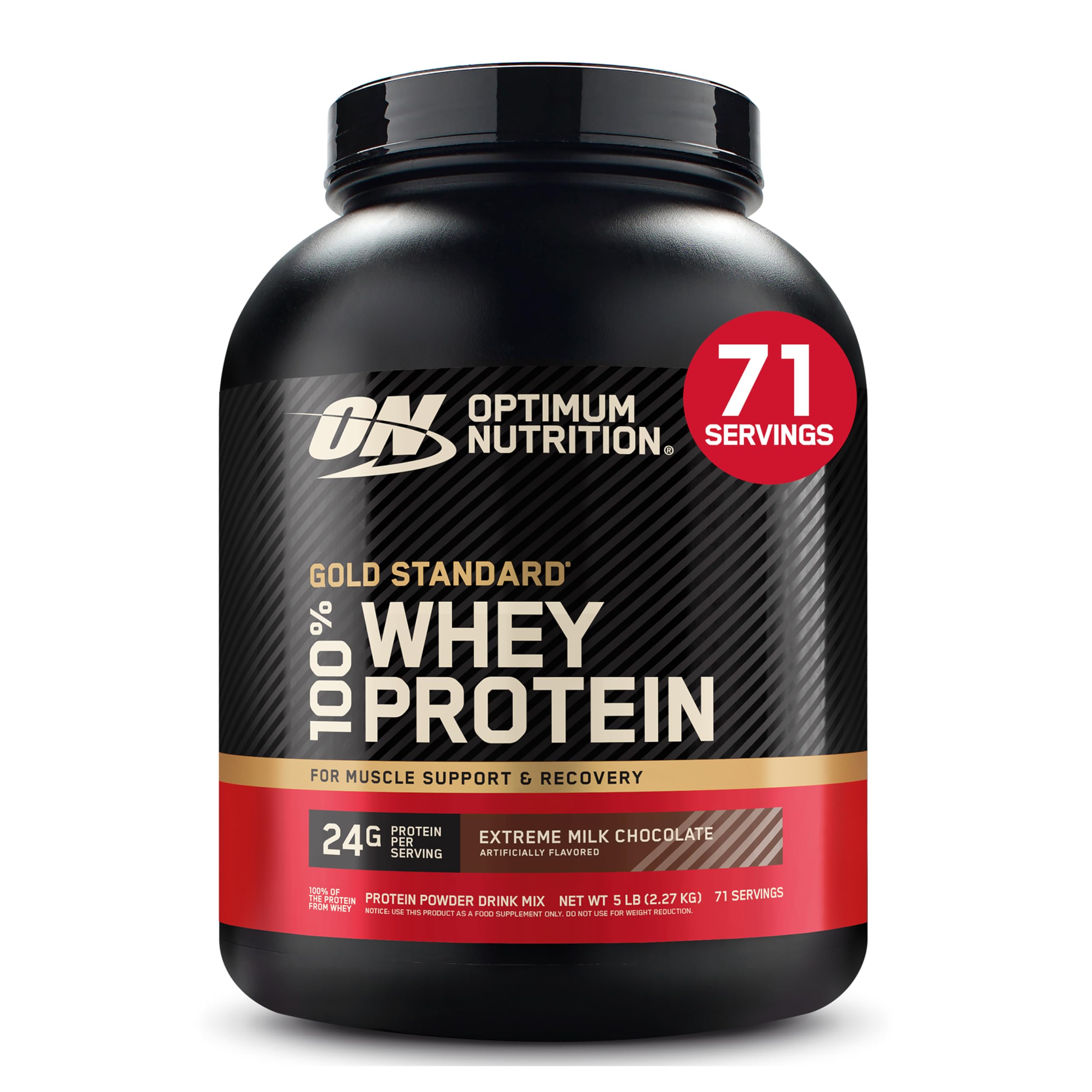 Optimum Nutrition Gold Standard Whey Protein, Extreme Milk Chocolate, 5 LB | 24g of 100% Whey Protein Powder Per Serving, wit