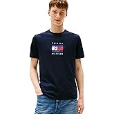 Tommy Hilfiger Mens Short Sleeve Cotton Graphic T-Shirts with Printed Linear Flag Logo Designs