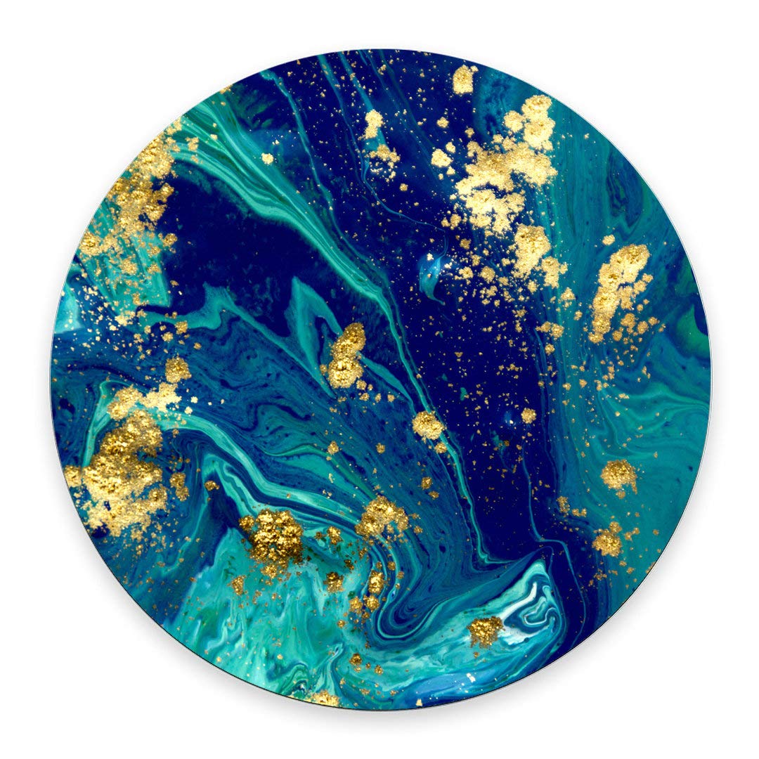 Wasach Blue Marble Round Mouse Pad Cute Mat Gold Green Turquoise Circular Mouse Pads Size 7.9 x 7.9 x 0.12 Inch