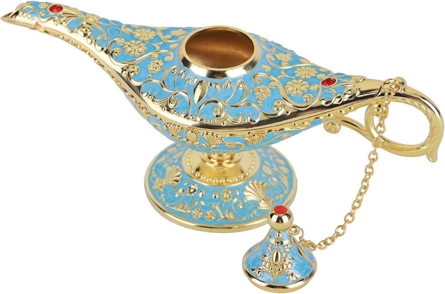 Oil Lamps & Accessories - XINGYAN 8.27Lx4.33H Authentic Aladdin's Magic Genie Lamp,Legendary Arabian Wishing Light,Decorative Costume Prop,Handcrafted Metallic Design,Multiple Colors for Various Characters(Lake Blue)