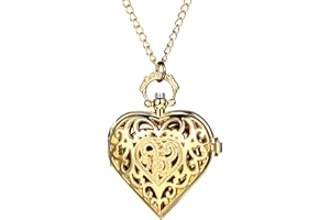JewelryWe Vintage Silver Tone Heart Locket Style Pendant Pocket Watch Necklace for Girls Lady Women with 30-inch Chain for Christmas