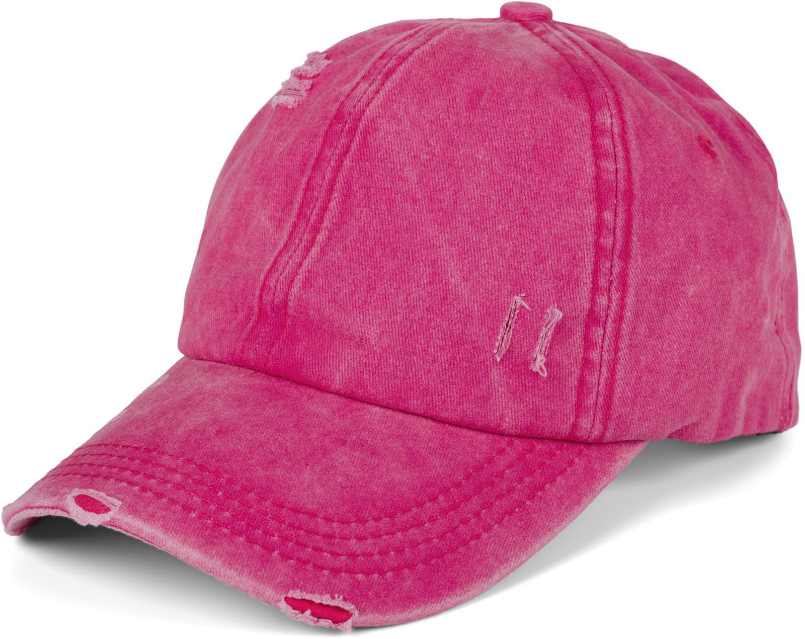 styleBREAKER Ladies Baseball Cap in Washed Destroyed Used Look, Ponytail, 6-Panel, Hook-and-Loop Fastener Adjustable 04023080, Colour:Pink- — image 1