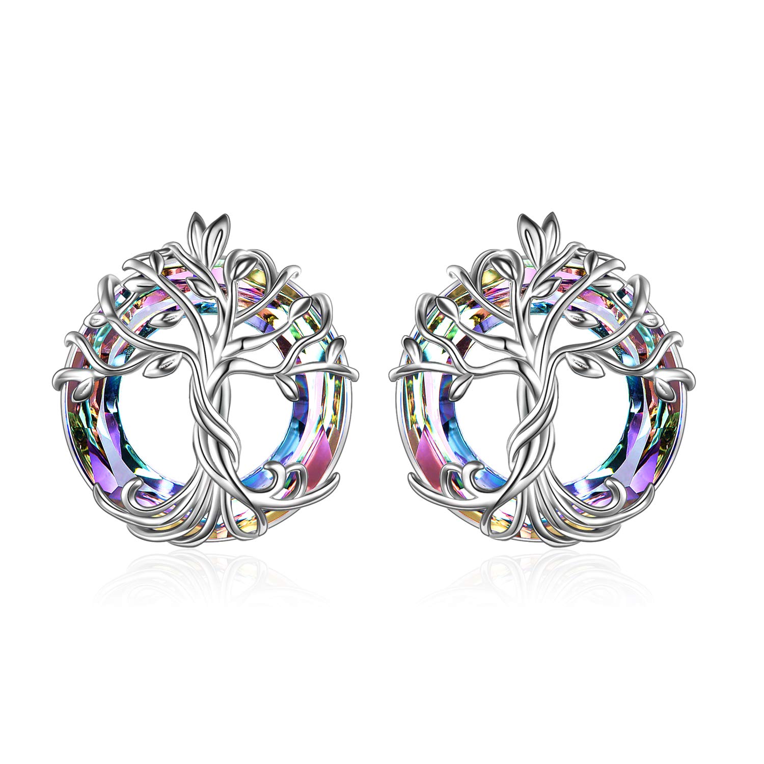 TOUPOP Tree of life Earring s925 Sterling Silver Family Tree Earring with Circle Purple Crystal Jewellry Gifts for Women Mom Grandmother Teen Girls Birthday Mother's Day