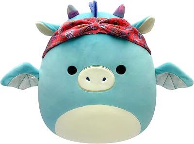 Squishmallows Original 7.5-Inch Tatiana Dark Teal Dragon with Bandana Plush