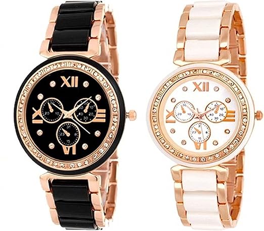 Arric Watches Exclusive Premium Quality Analog Black & White Dail Combo Watches For Women's & Girls Watch (Pack Of 2)