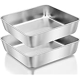 Herogo 9 x 9 x 2 Inch Baking Pan Set of 2 for Oven, Stainless Steel Square Cake Pan for Lasagna Brownies Casseroles Cakes, Dishwasher Safe & Durable