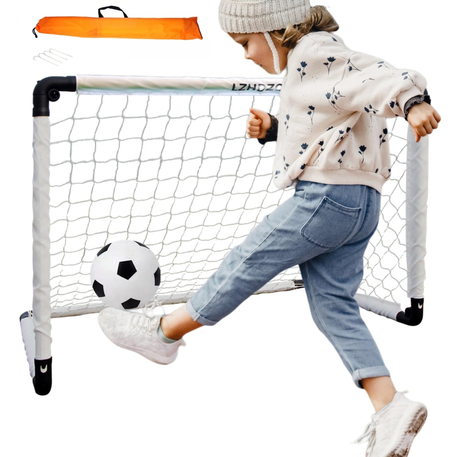 LZHDZQD Kids Football Goal for Children Toys, Mini Football Goals for the Garden + Indoor + Outdoor Children Toy (35.43in x 23.62in Portable Foldable Goals Small White)