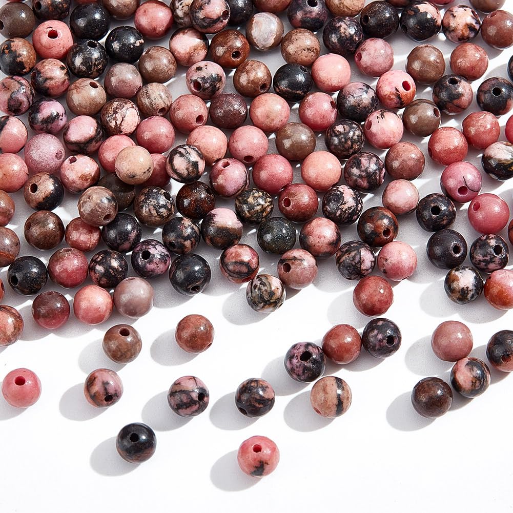 NBEADS 288 Pcs 4mm Dark Pink Rhodonite Beads, Round Natural Rhodochrosite, Agate Gemstone Spacer Loose Stones for Bracelet Jewelry Making, Hole: 0.8mm — image 1
