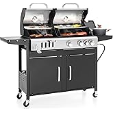 Sophia & William Charcoal and Propane Gas Grill Combo with Side Burner & Porcelain-Enameled Cast Iron Grate, Dual Fuel BBQ Grill for Outdoor, Barbecue Grill, 690 SQIN Cooking Area