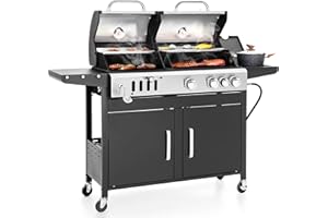 Sophia & William Charcoal and Propane Gas Grill Combo with Side Burner & Porcelain-Enameled Cast Iron Grate, Dual Fuel BBQ Grill for Outdoor, Barbecue Grill, 690 SQIN Cooking Area