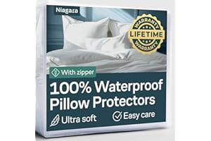 NIAGARA SLEEP SOLUTION Niagara 4 Pack Waterproof Pillow Protectors Standard 20x26 Inches Smooth Zipper Premium Encasement Covers Quiet Cases Set White