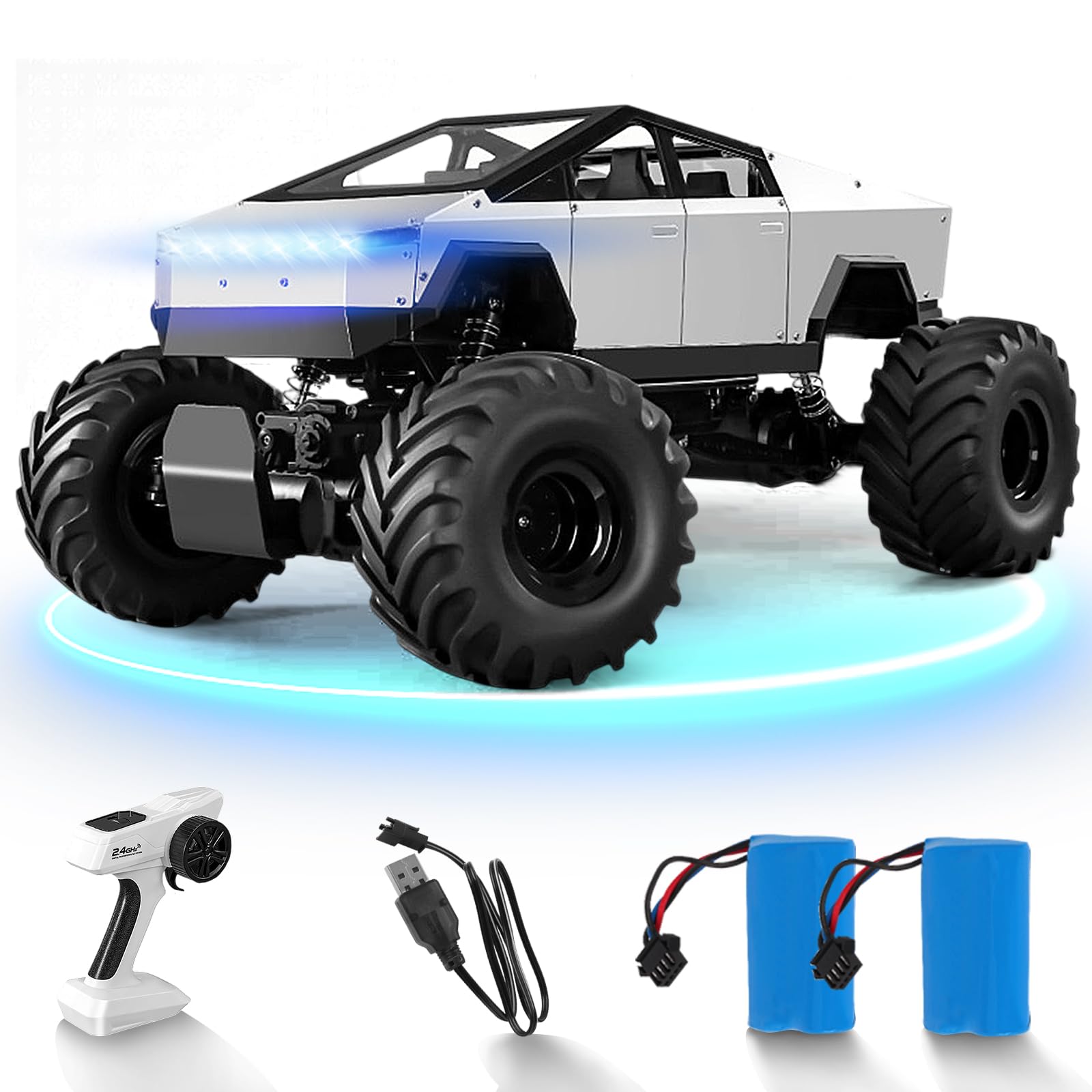 Photo 1 of ***(SEE NOTES BEFORE BIDDING)***Suvabe Remote Control Car, 2.4Ghz 1/8 Scale Model Racing Car Toys, Aluminum Alloy 4WD Off-Road Pickup Truck with LED Headlight and Rechargeable Battery Gifts for Adults Boys (Silver)