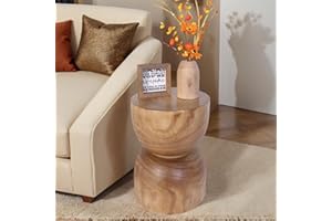 ATHALIAH Small Wooden Side Table, 15.75" H Hand Carved Rustic Tree Stump End Table, Natural Paulownia Wood Compact Round Coffee Table, Mini Indoor Outdoor Wood Stool for Living Room, Bedroom, Patio, Garden