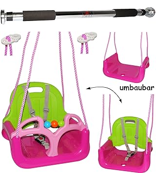 alles-meine.de GmbH 2 TLG. Set _ Türreck + mitwachsende - Babyschaukel / Gitterschaukel mit Gurt - ROSA / PINK - Leichter Ein