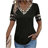SOLY HUX Women's V Neck Short Sleeve T Shirt Leopard Print Casual Summer Tops